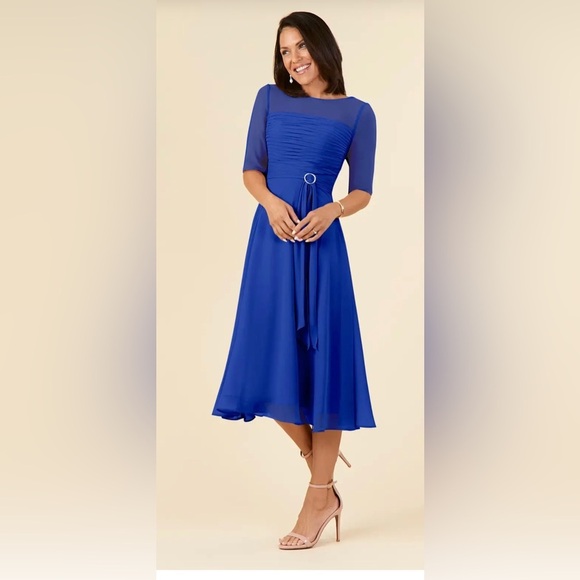 NWT LanTing Bridal Royal Blue A-line Boatneck Okeated Chiffon Dress, 6 - Picture 11 of 11